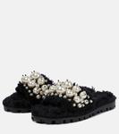 Украшенные искусственные угги-слипоны Miu Miu, черный - фото 5