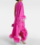 Шелковое платье cady couture с отделкой перьями Valentino, розовый - фото 3