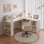 Угловой стол Naijia 120 см L-образный с полками, теплый белый - фото 2