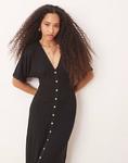 Платье миди с отворотами и пуговицами спереди ASOS DESIGN, черное - фото