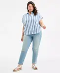 Полоскатая рубашка кэмп Plus Size Style & Co, синий - фото 2