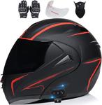 Шлем для мотоцикла stdpcxz Bluetooth, черный / красный - фото