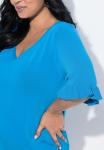 Футболка Ulla Popken RUFFLE CUFF 3/4 SLEEVE V-NECK, Aqua/Light Blue - фото 2
