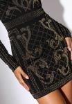 Платье Lipsy MINI BAROQUE PRINT SPARKLE LONG SLEEVE, Black/Gold/Black - фото 3