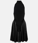 Мини-платье из джерси и сетки Alaïa, черный - фото