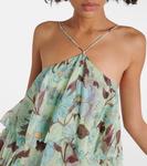 Многоярусное шелковое платье макси с принтом Stella Mccartney, мультиколор - фото 4