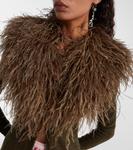 Шерстяной кардиган с отделкой из перьев Blumarine, Bark Green - фото 4