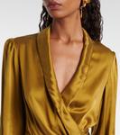 Платье-халат из шелкового атласа Zimmermann, оливковый - фото 4