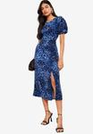 Платье Friends Like These PETITE FIT CURVES FLUTTER SLEEVE RUCHE FRONT MIDI , Blue - фото