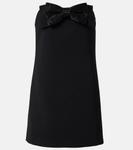 Мини-платье из крепа с бантом, расшитым бисером Self-Portrait, черный - фото