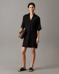 Платье-рубашка со льном Calvin Klein, черный - фото