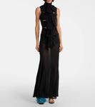 Платье с вырезом и рюшами из джерси Alaïa, Noir Alaia - фото 2