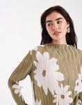 Топ с длинными рукавами из плиссе с оливковым цветочным принтом Object - фото 2