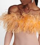 Сетчатый комбинезон с отделкой из перьев Oséree, Peach - фото 5