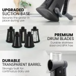 Вращающаяся терка для сыра с 5 сменными лезвиями из нержавеющей стали Zulay Kitchen, черный/серый - фото 7