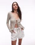 Топ Mango textured tie front top in putty - фото