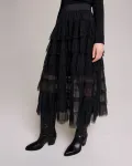 Юбка миди с оборками из тюля Maje, черный - фото 2