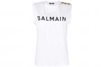 Футболка без рукавов с принтом логотипа BALMAIN, белая - фото