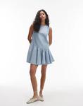 Мини-платье Topshop с круглой баской из денима в отбеленном цвете - фото 4