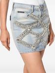 Джинсовая мини-юбка с брошью Philipp Plein, синий - фото 4