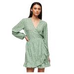 Платье Superdry Printed Wrap Long Sleeve Short, зеленый - фото