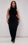 PrettyLittleThing Плюс черное платье мидакси с высоким воротником - фото