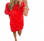 Звездное вышитое платье PINCH, красный - фото