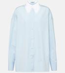 Рубашка из хлопкового поплина с бахромой Prada, Celeste - фото