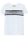Футболка TWINSET из тюля с вышитым логотипом, белый - фото