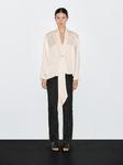 Струящаяся блузка с галстуком Massimo Dutti, бежевый - фото 4