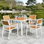 Комплект садовой мебели Green Water: 6 стульев, стол прямоугольный, 150 см, белый/коричневый - фото 3
