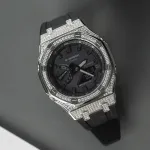 Часы Casio G-Shock Analog-Digital 2100 Series, арт. GA-2100-1A1, 48.5 мм, черный/серебристый/стразы - фото 4