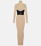 Платье макси из джерси с водолазкой и поясом ALAÏA, бежевый - фото