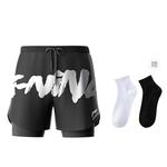 ЛиНинг Спортивные шорты мужские черные, Черные штаны + Спортивный напульсник (случайный цвет в подарок) - фото 4