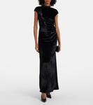 Платье Тина из бархата с рюшами Staud, черный - фото 2