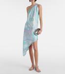 Асимметричное мини-платье Orchidee из шелкового твила Pucci, Aqua Orchidee - фото 2