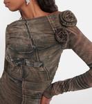 Мини-платье с открытыми плечами и принтом Blumarine, серый - фото 4