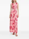 Платье макси с вырезами и принтом листьев LIU JO, розовый - фото