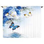 Штора twentyfour Blumen II (2 шт), 260 см, синий/белый - фото