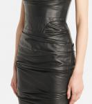 Кожаное платье миди со сборками Alex Perry, черный - фото 5