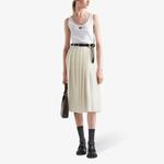 Хлопковый топ в рубчик с круглым вырезом Prada, белый - фото 2