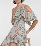 Шелковое мини-платье на одно плечо с принтом Etro, Verde - фото 4