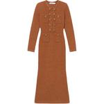 Футболка поло с вафельной вязкой Self-portrait, темно-коричневая - фото