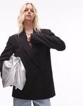 Двубортный блейзер Topshop свободного кроя черного цвета - фото
