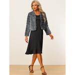 Женская однотонная однотонная лохматая шуба из мягкого искусственного меха без воротника с длинными рукавами ALLEGRA K, черный - фото 2