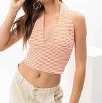 Бекка полосатый топ-халтер в оранжевом цвете Pretty Garbage - фото 4