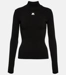 Свитер в рубчик с воротником под горло Courrèges, черный - фото