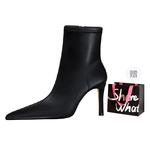 Ботильоны женские черные BIGTREE на каблуке 7,5 см, черные + Сумка для покупок - фото