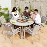 Комплект садовой мебели: 6 стульев с высокой спинкой, стол круглый с одинарным грилем, 120х120 см, бежевый - фото 2