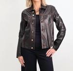 Черная кожаная куртка с прострочкой Crop Blu Ice - фото 3